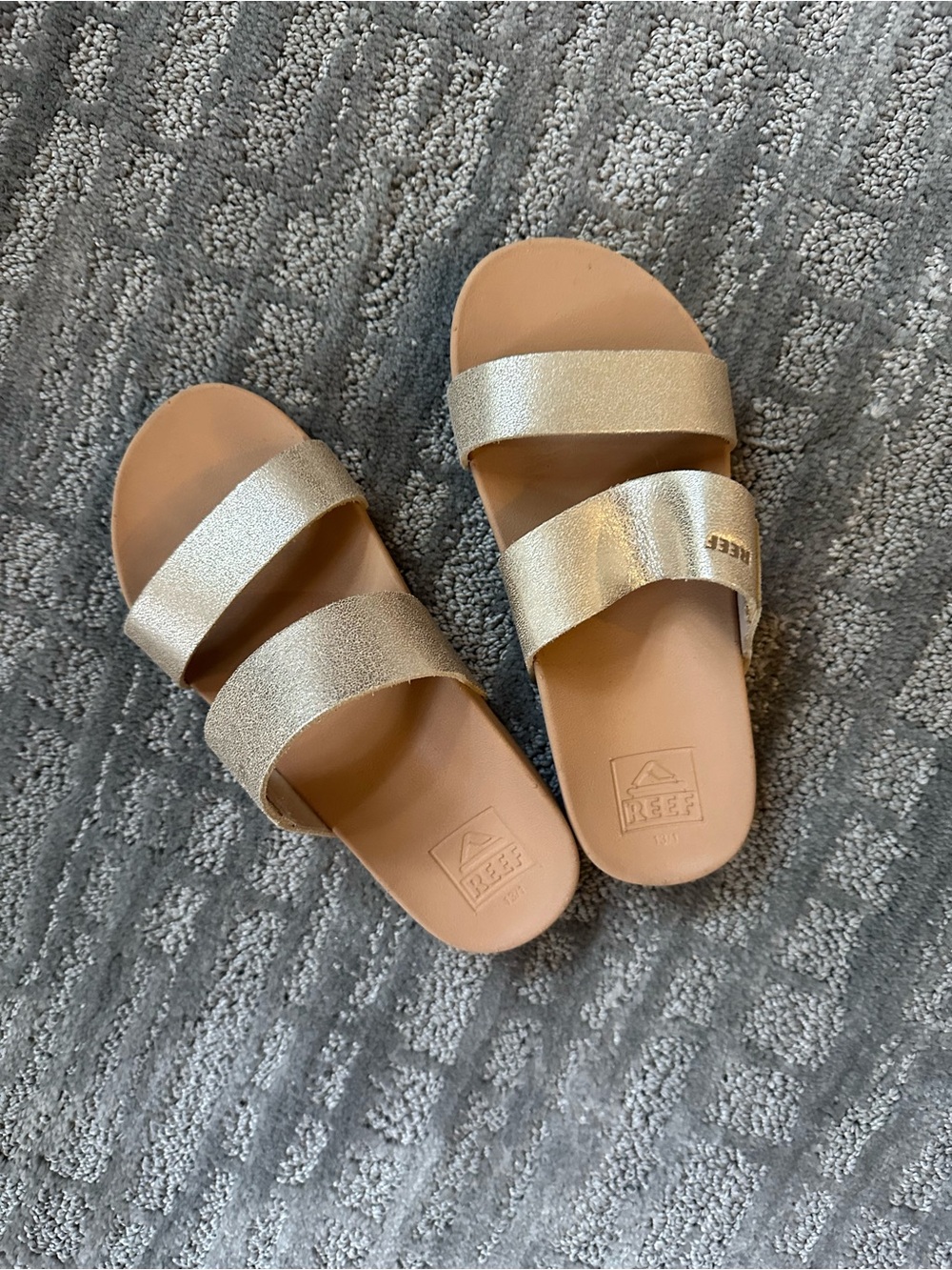 REEF Champagne Metallic Double-Strap Slide Sandals